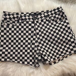 Blackheart Checkered Jean Shorts - Black and White